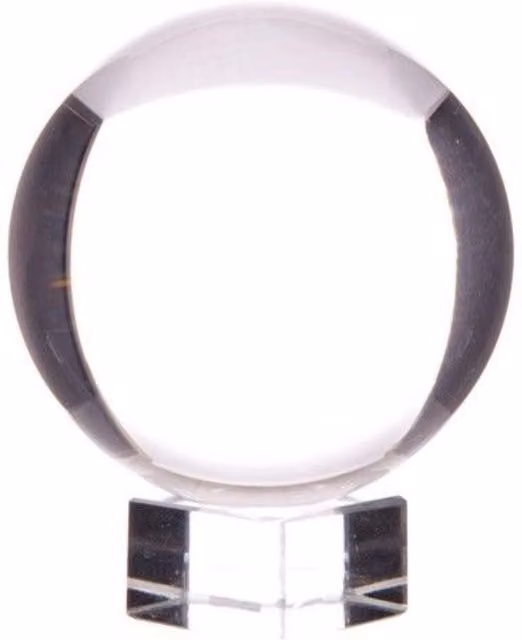 KDMK Transparent Round Glass Crystal Ball on Stand with White Tabletop Display