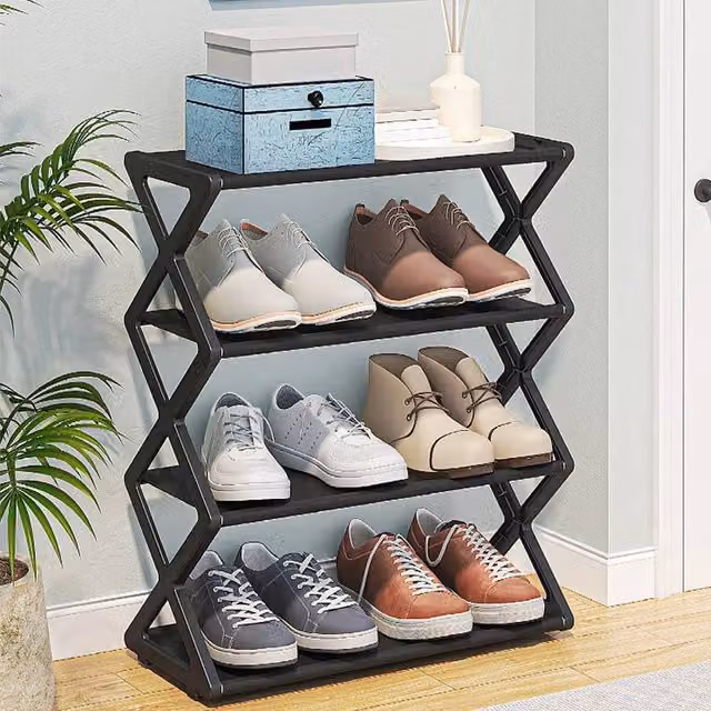SPETLEK 4 Tier Black Metal Freestanding Shoe Rack Stand – 1