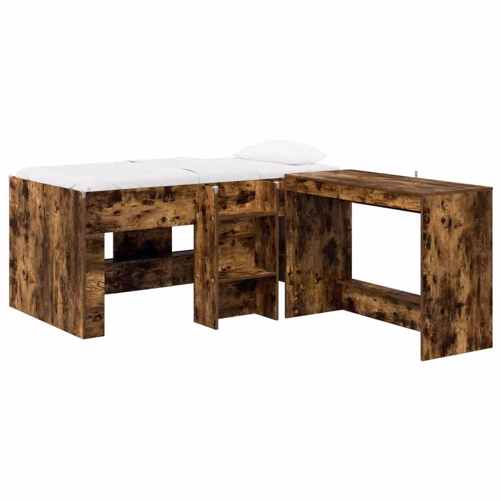 Berkfield Home Kids High Bed Frame with Desk and Stairs in Smoked Oak Brown Engineered Wood – 2