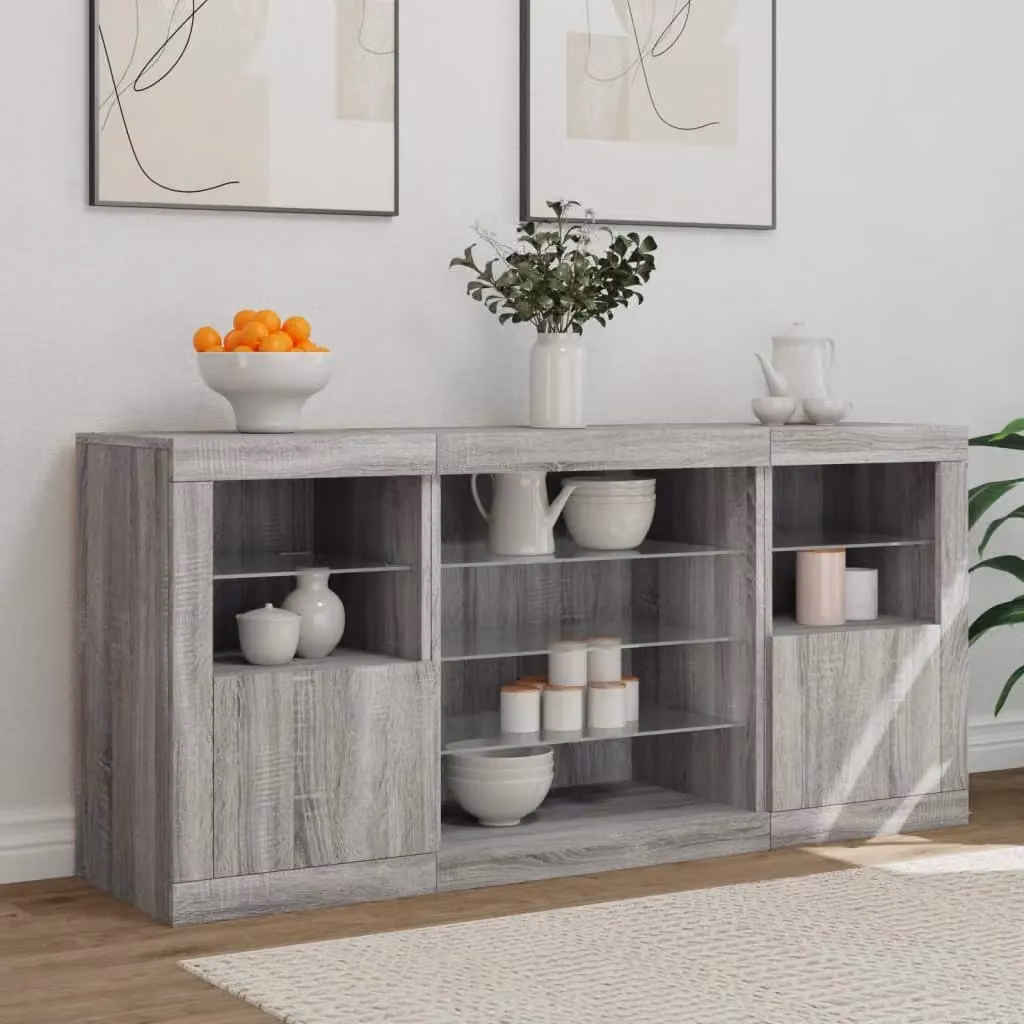 Berkfield Home Modern Grey Sideboard with Integrated LED Lights W/D/H: 142.5 x 37 x 67 cm – 3