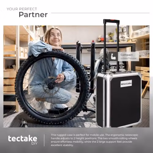 tectake Portable Tool Box Trolley Black Aluminium 1,200-Piece DIY Tool Kit with 4 Drawers and Wheels – 6