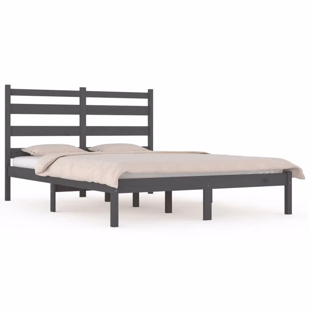 Berkfield Home Grey Solid Pine Wood Bed Frame W/D/H: 200 x 200 cm – 2