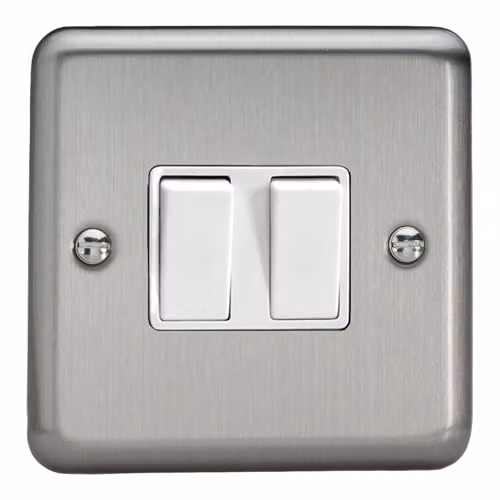 Varilight Double Rocker 2-Way Light Switch in Matt Chrome with White Rockers – 1