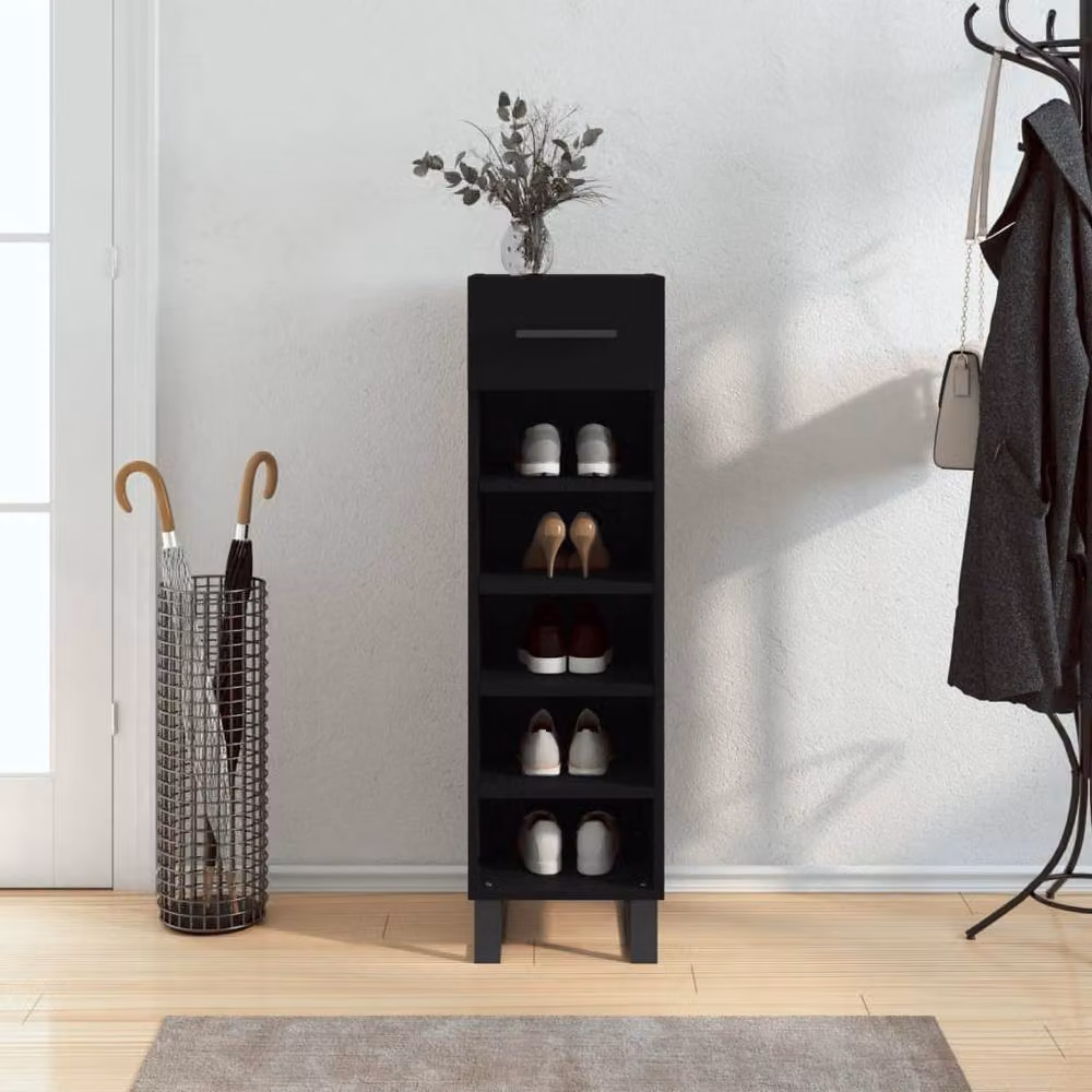 Berkfield Home Black Modern Shoe Cabinet with Hinged Doors, W/D/H: 30 x 35 x 105 cm – 2