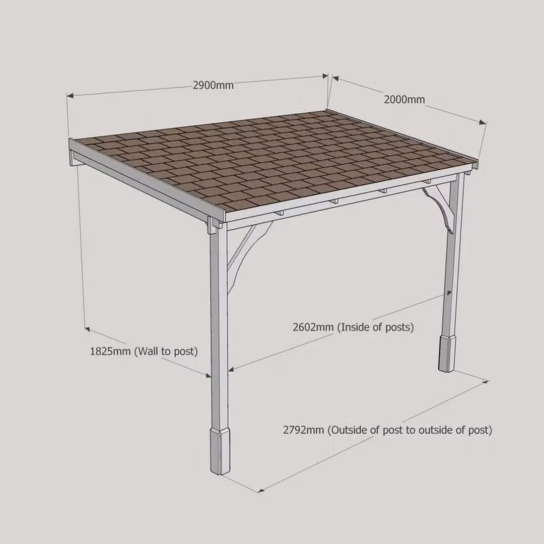 Rutland County Garden Furniture Ltd 2 Post Wood Carport with Bitumen Shingle Roof, Brown and Light Green, W: 290 cm, L: 200 cm – 2