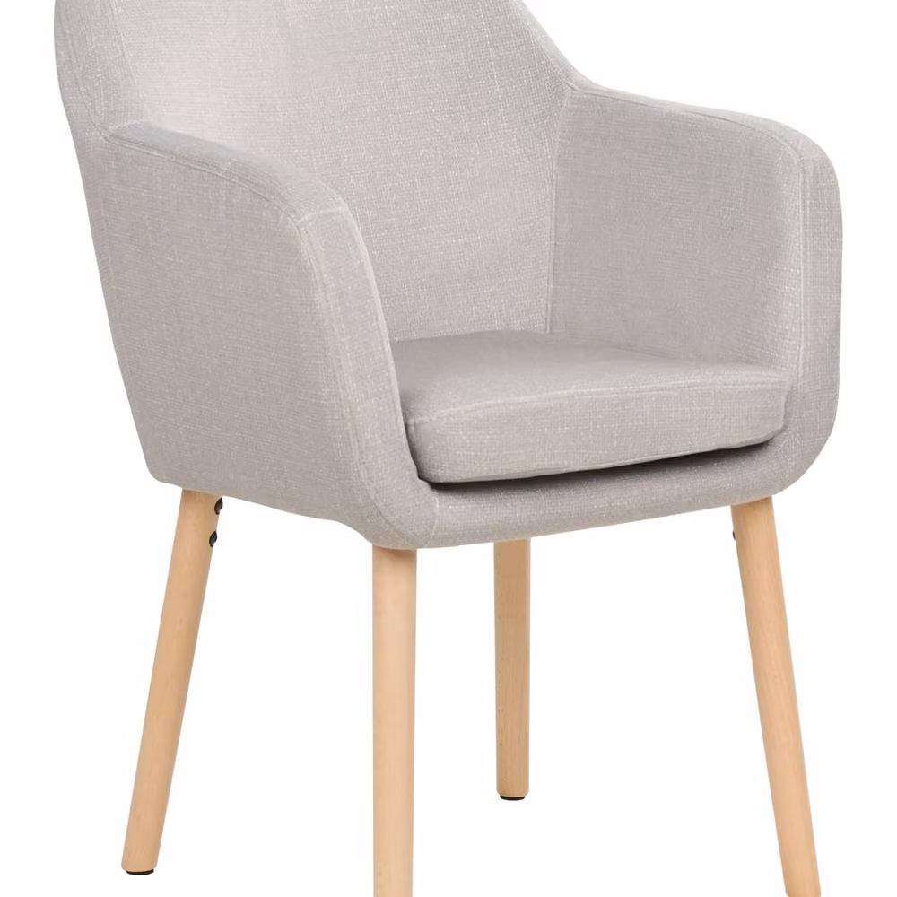 Wyld and Coco Taupe Velvet Dining Chair with Armrests and Rubberwood Legs in Beige – 2