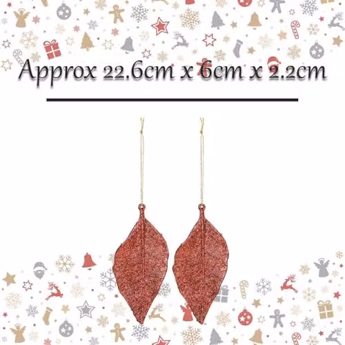 VFM e-Store Red Glitter Hanging Leaf Christmas Tree Ornaments, Pack of 2, Height: 22.6 cm – 3