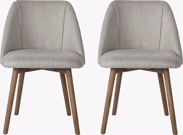 Perch & Parrow Set of Two Scandinavian Style Ash Wood Dining Chairs in Grey Fabric