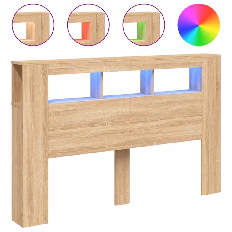 Berkfield Home Sonoma Oak LED Headboard in Brown with Integrated Lighting, Shelf and USB Charging Port, W/D/H: 160 x 18.5 x 103.5 cm