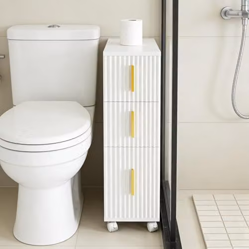 HYGRAD White Slim Mobile Bathroom Floor Cabinet with 3 Drawers and Castors – 2