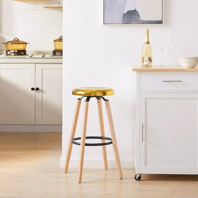 SoBuy Modern Bar Stool with Gold Metal Seat and Black Wood Legs, W/D/H: 39 x 39 x 73 cm