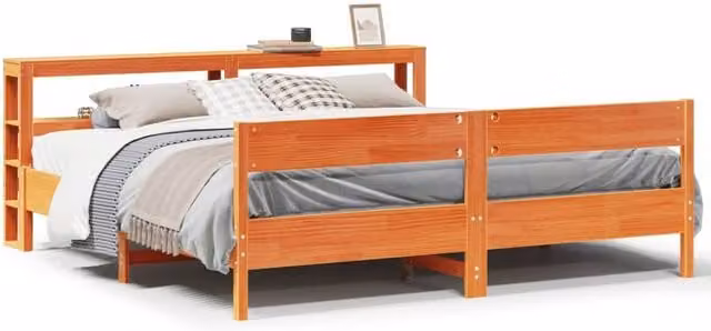 Berkfield Home Super King Solid Wood Pine Bed Frame in Waxed Brown, W/D/H: 180 x 200 cm – 1