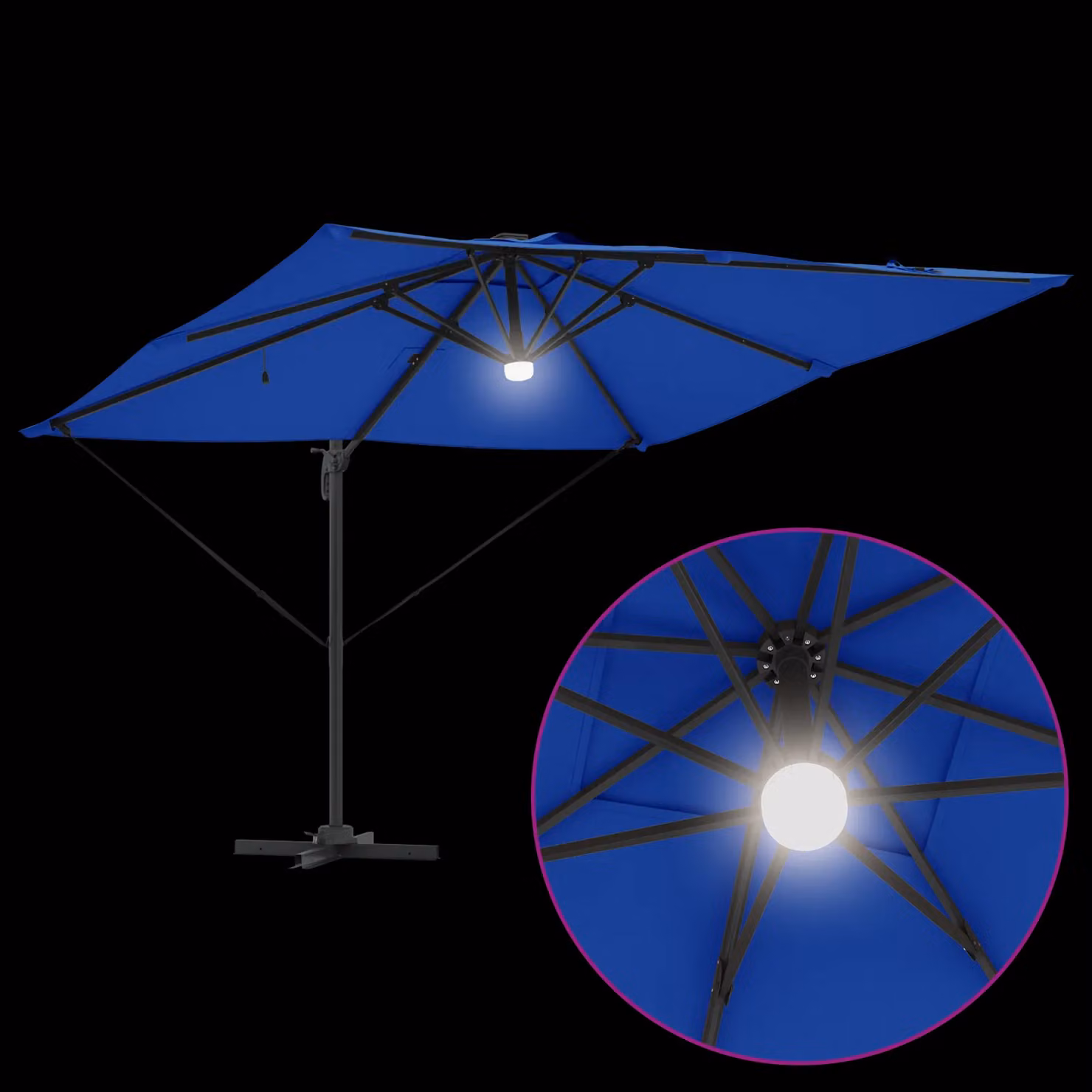 Berkfield Home Roma Cantilever Parasol with LEDs in Azure Blue, Aluminium, W/D/H: 284 x 285 x 270 cm – 5