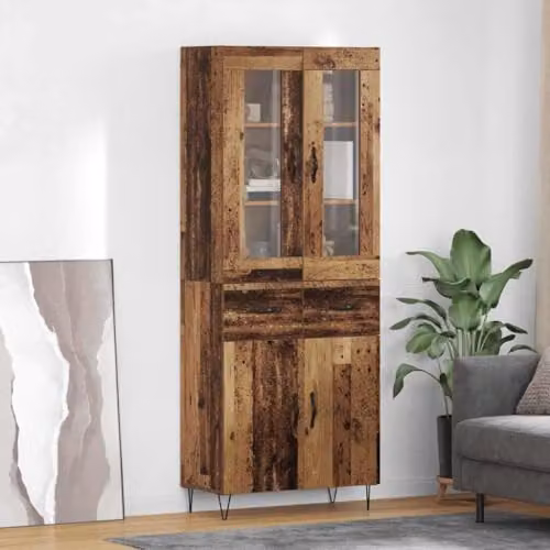 vidaXL Modern Highboard in Brown Old Wood with Hinged Doors and Internal Shelves, W/D/H: 69.5 x 34 x 90 cm – 2