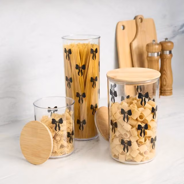 OHS Bow Plastic Round Storage Container with Bamboo Lid - Transparent