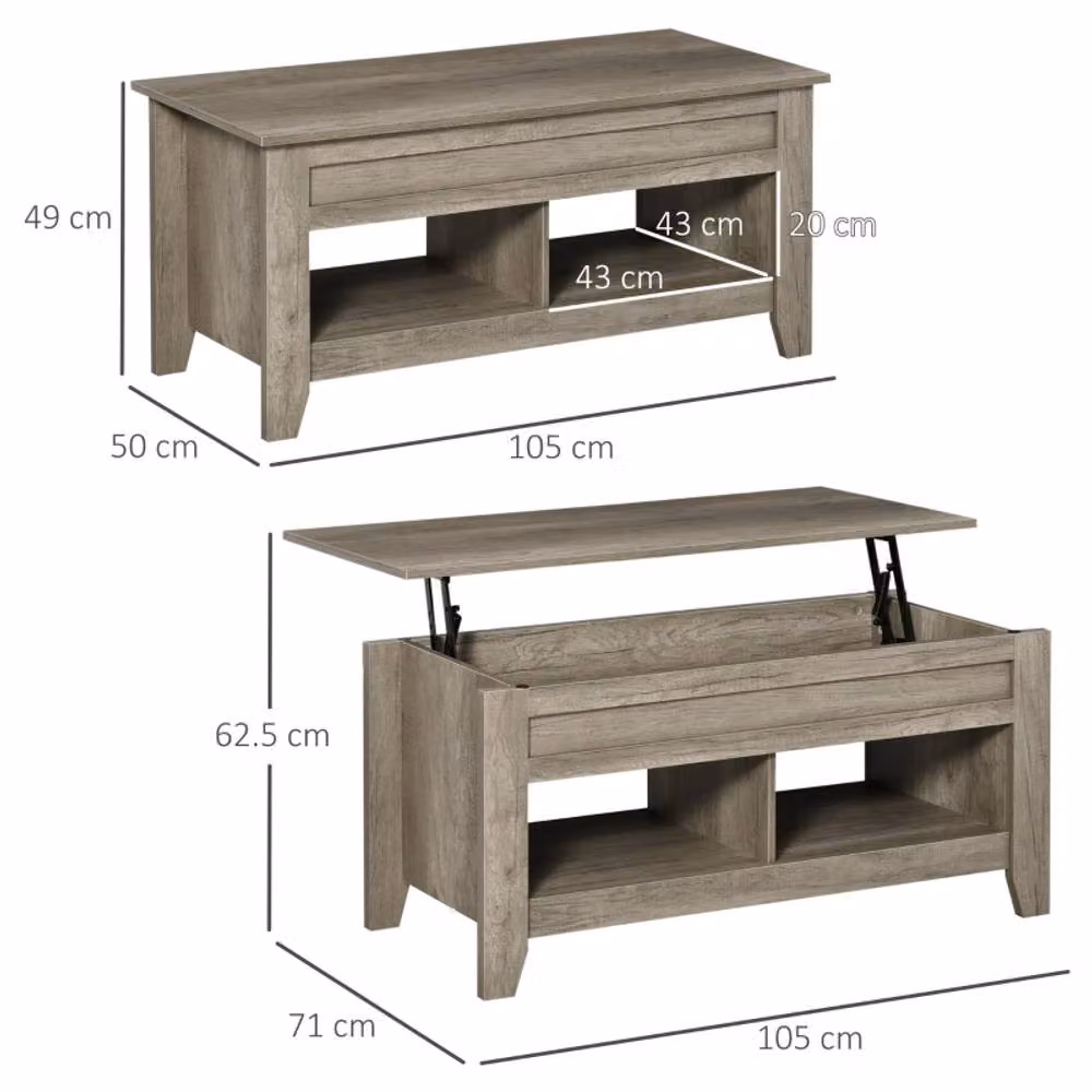 STILVORA Modern Rectangular Coffee Table with Lift Top and Hidden Storage in Light Oak – 4