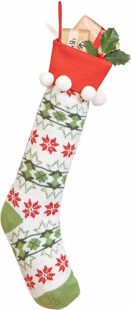 Dibor Set of 2 Knitted White Fair Isle Pompom Christmas Stockings – 1