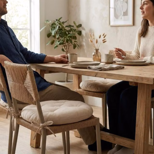Harbour Housewares Round Seat Pad in Beige with Removable Cotton and Polyester Cover, W/D/H: 40 x 40 x 40 cm