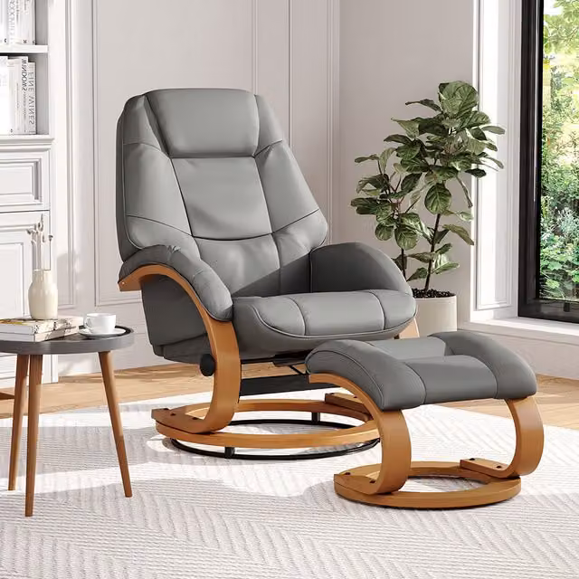 Livingandhome Grey PU Leather Ergonomic Executive Reclining Armchair with Footstool