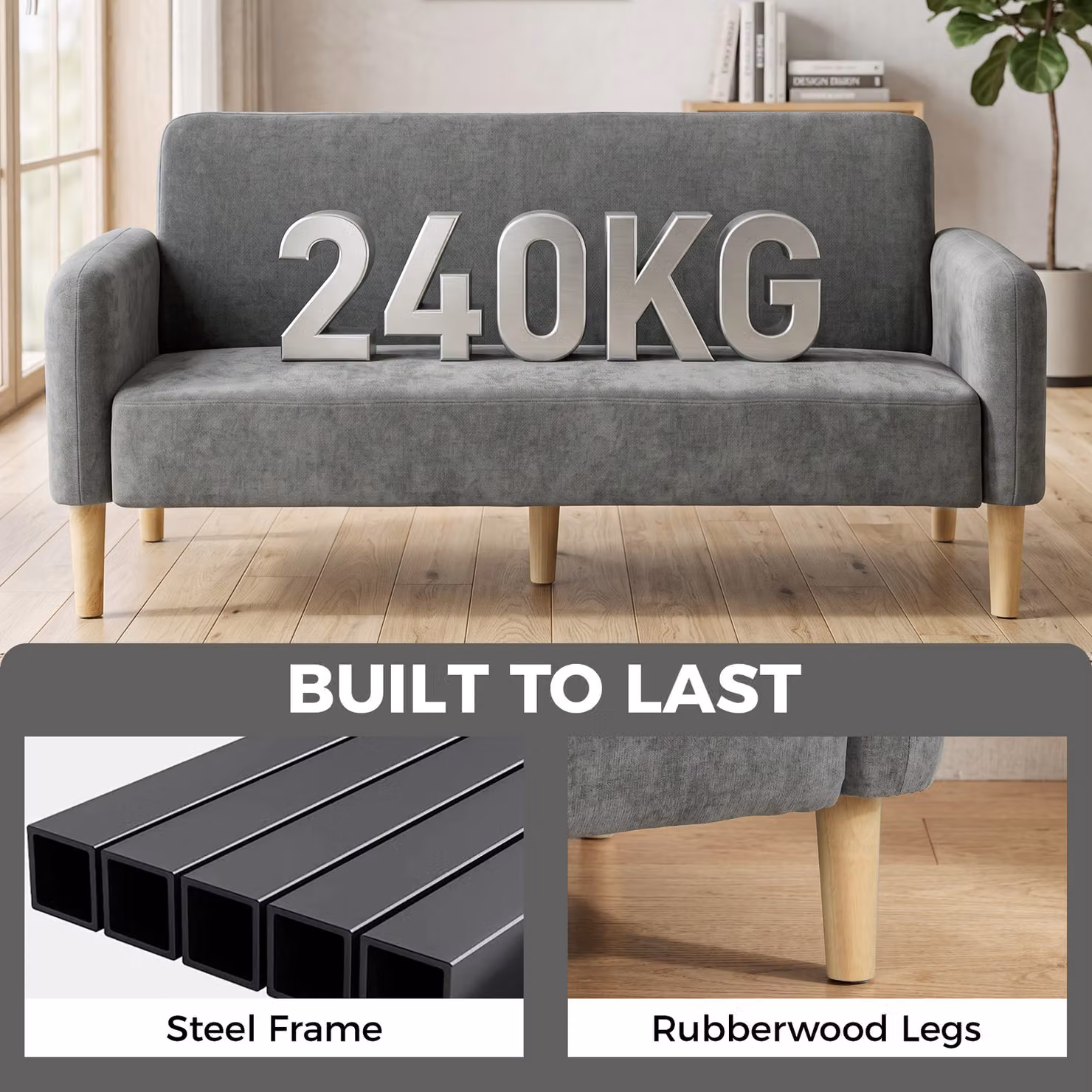 HOMCOM 2 Seater Velvet Sofa in Grey and Black with Metal Frame and Mixed Padding – 5