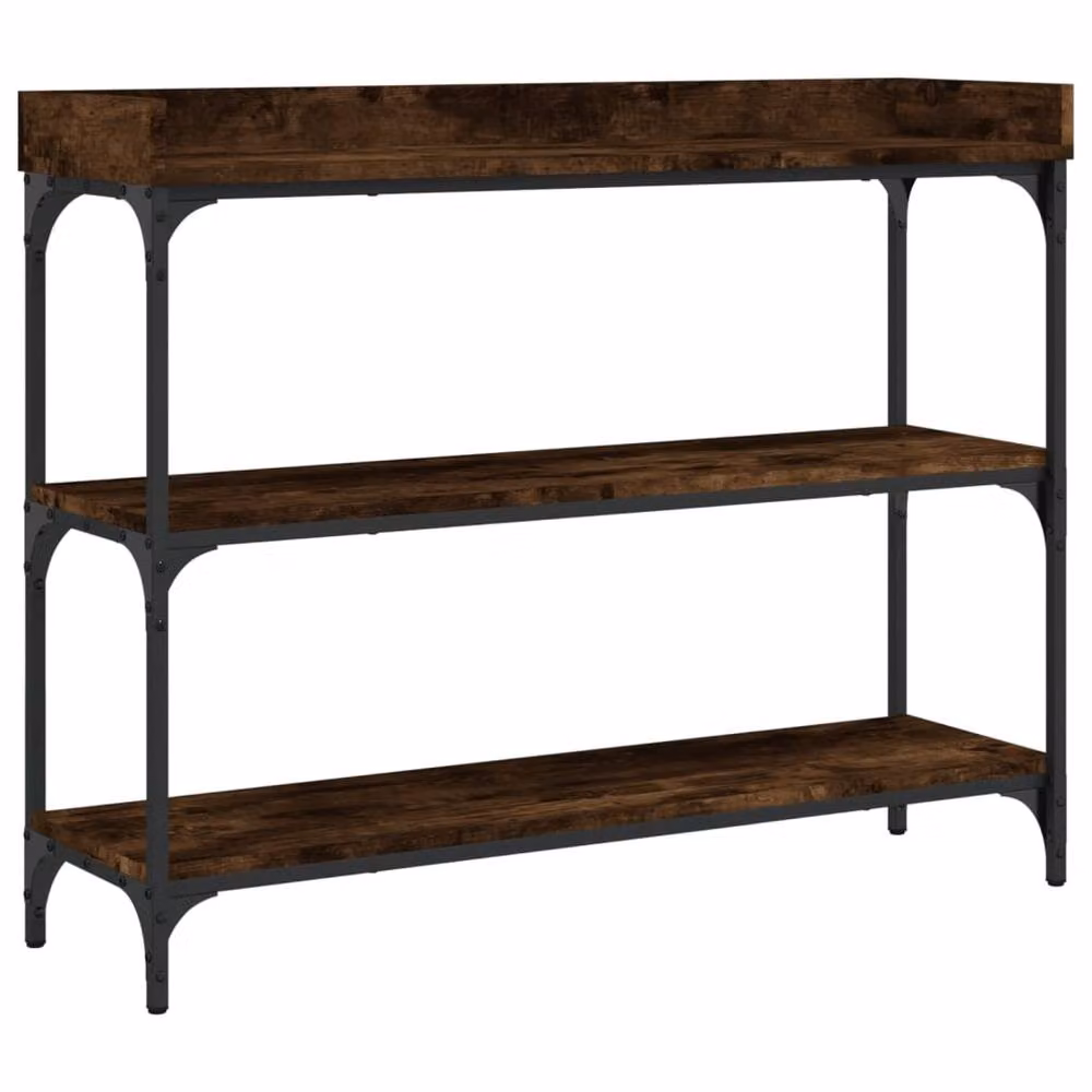 Berkfield Home Decorative Console Table with Shelves in Smoked Oak Brown, W/D/H: 100 x 30 x 80 cm – 3