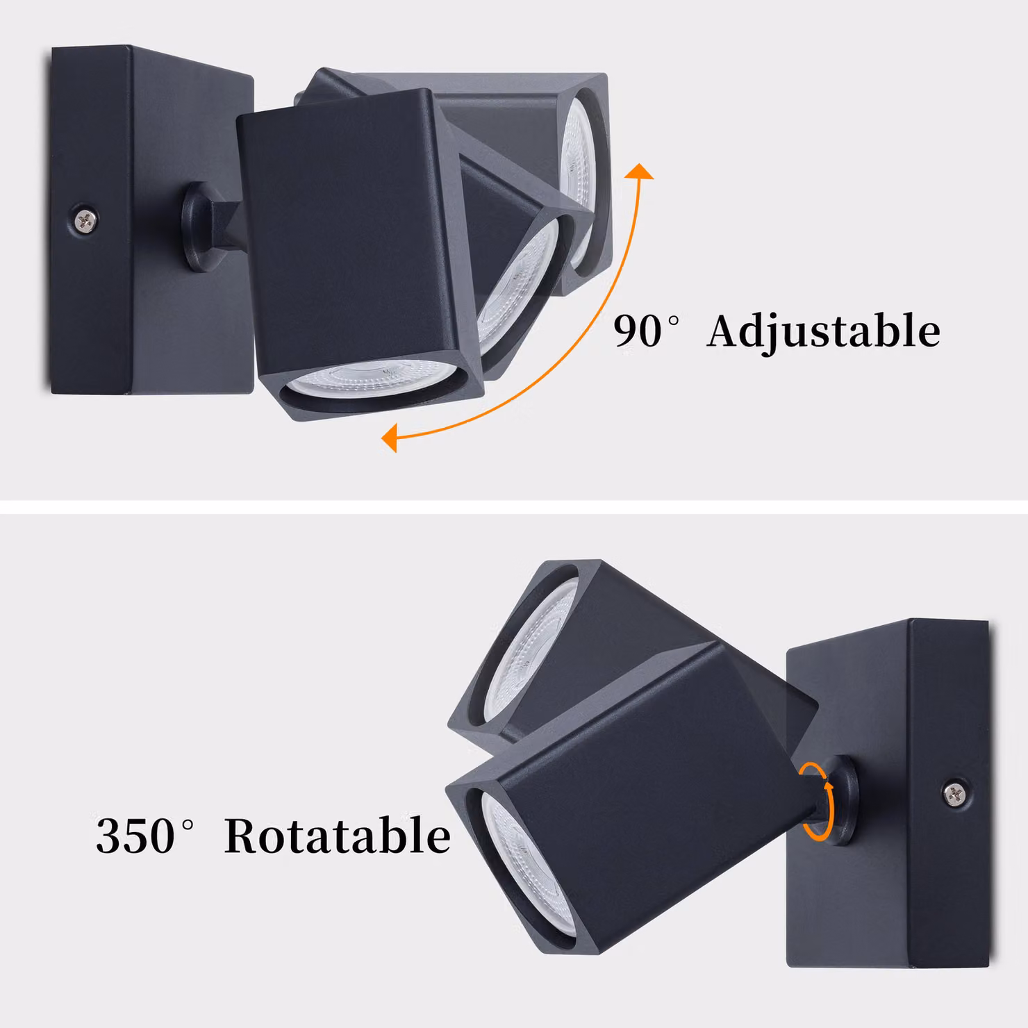 Harper Living Modern Square Surface Mounted Spotlight in Black with Adjustable GU10 Metal Design – 3
