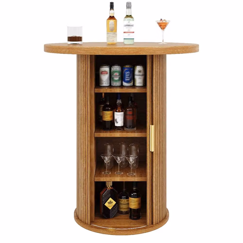 Rolipo Round Bar Table with Storage Cabinet in Brown, Height: 92 cm – 3