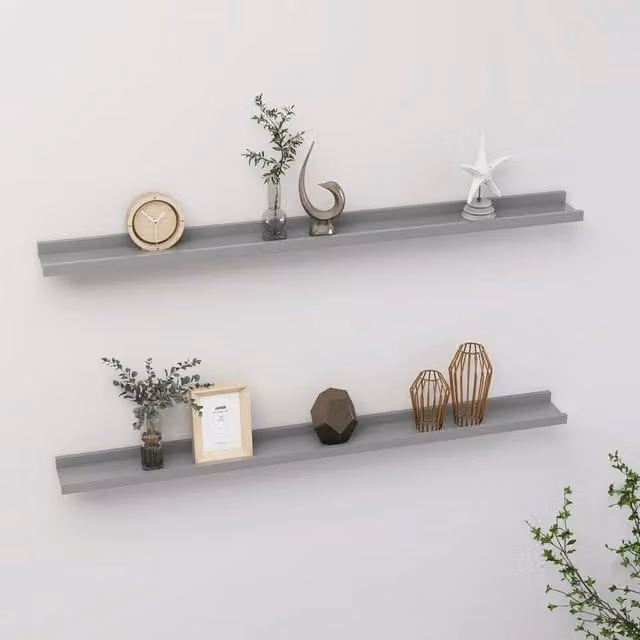 Berkfield Home Wall Mounted Shelves, 2 Pack, Grey, W: 100 cm, D: 9 cm, H: 3 cm – 1