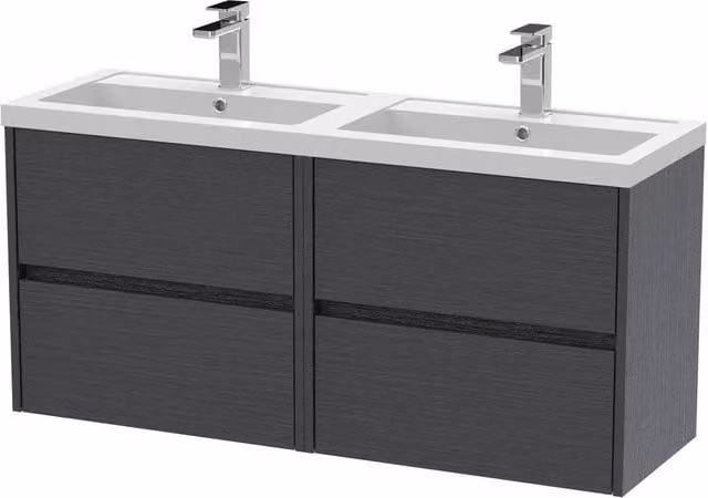 Balterley Chartley 4 Drawer Wall Hung Vanity Basin Unit, Graphite Grey, Width: 120 cm
