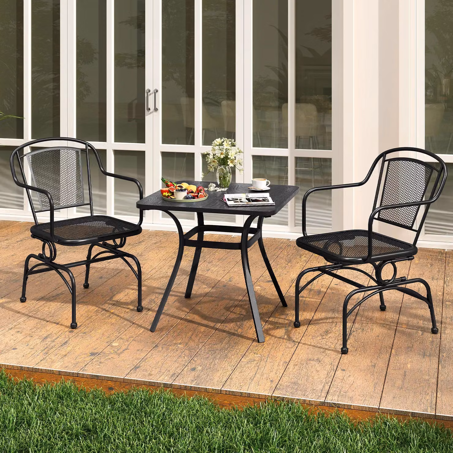 Costway Set of 2 Black Metal Patio Rocking Chairs with Mesh Backrests – 7