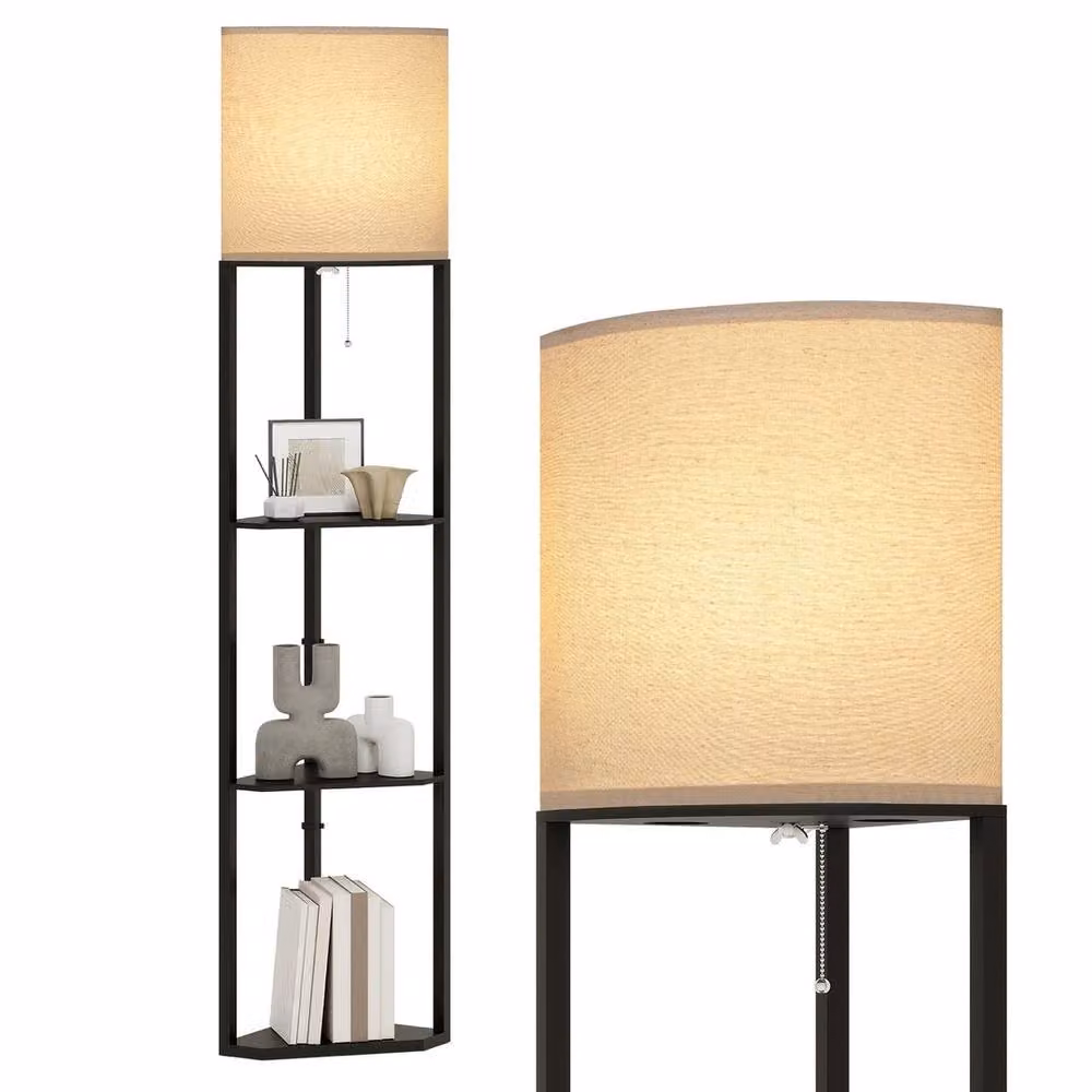 VOGREX Modern Black and Wood Corner Floor Lamp with Storage for Living Room and Bedroom – 2