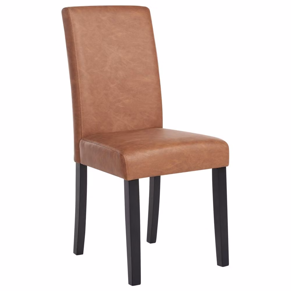 Wyld and Coco Set of 2 Brown Faux Leather Dining Chairs with Solid Rubberwood Legs – 3