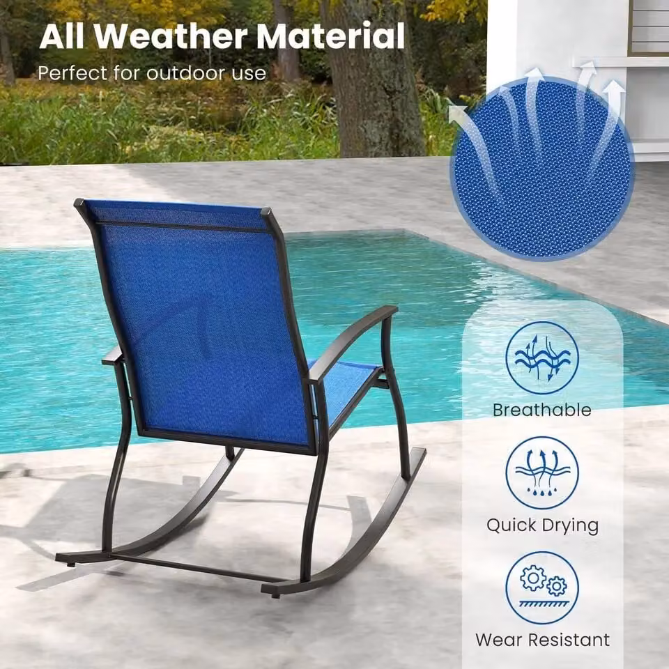 Costway Set of 2 Outdoor Rocking Chairs with Breathable Textilene Backrests in Blue – 6