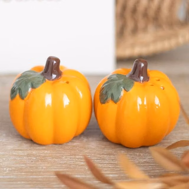 Uniqueful Orange Ceramic Pumpkin Salt and Pepper Shaker Set