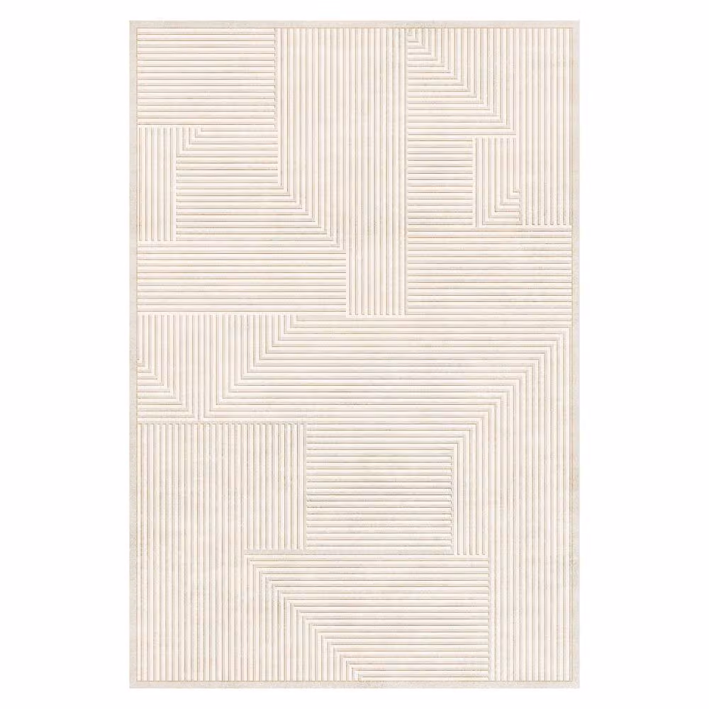 MCC Direct Modern Abstract Rectangular Microfibre Rug in Beige, W/D/H: 120 x 160 x 0.6 cm – 2