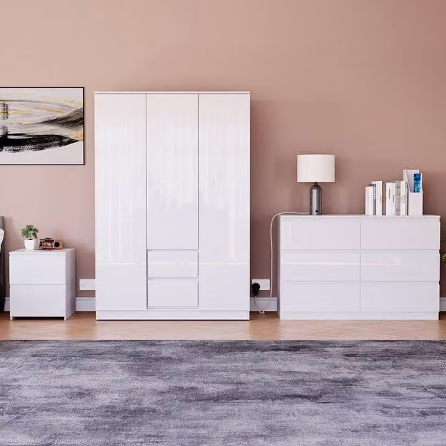 HD Designs Vida Designs Glinton 3 Piece White Glossy Bedroom Set