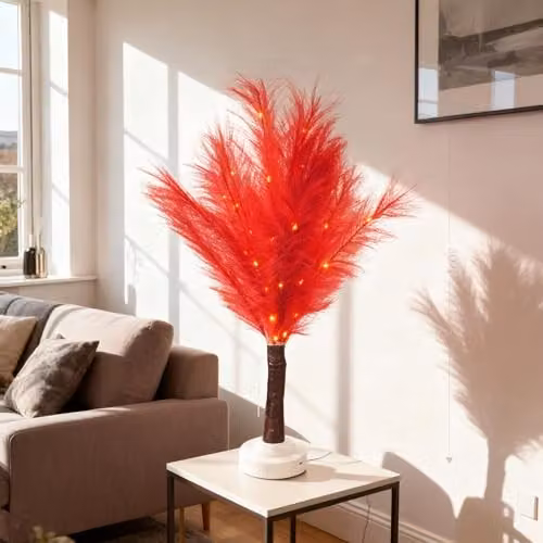 SHATCHI 2-Piece Red Feather Tree Table Lamp with Warm White LEDs, Height: 70 cm – 5
