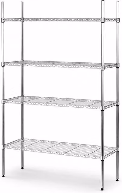 Oypla 4 Tier Heavy Duty Metal Wire Shelving Unit with Wheels and Adjustable Shelves in Silver