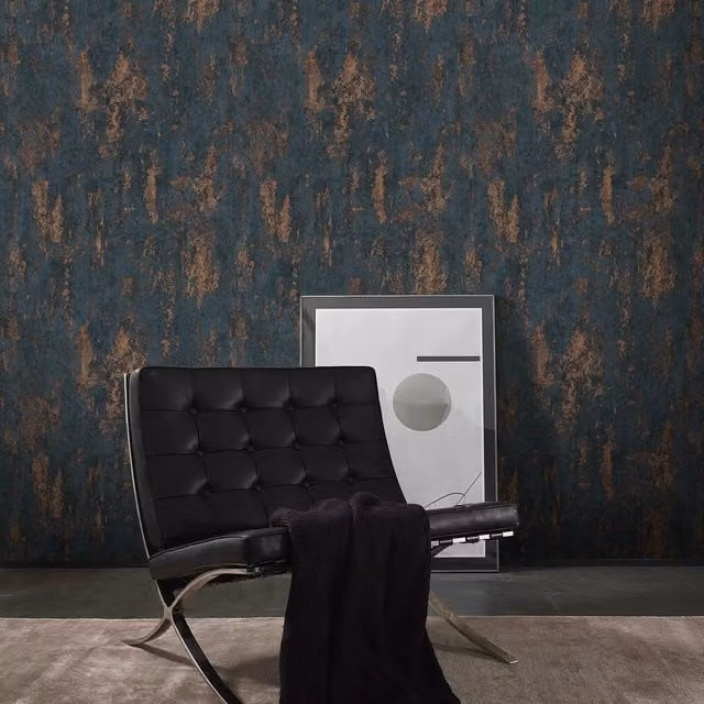 Erismann Industrial Abstract Textured Vinyl Wallpaper in Blue and Copper
