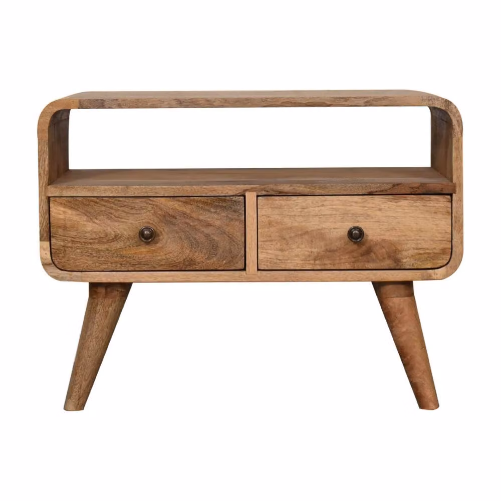 Wyld Haus Peschiera Mini Curved Oak and Mango Wood TV Media Unit in Brown – 2