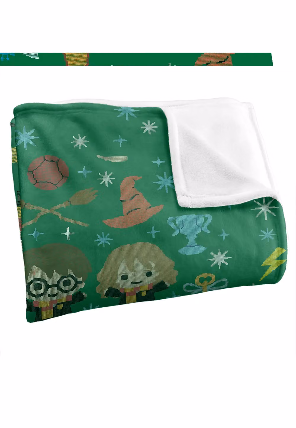 Warner Brothers Harry Potter & The Deathly Hallows Chibi Holiday Fleece Blanket, White, W: 152 cm, D: 127 cm – 2