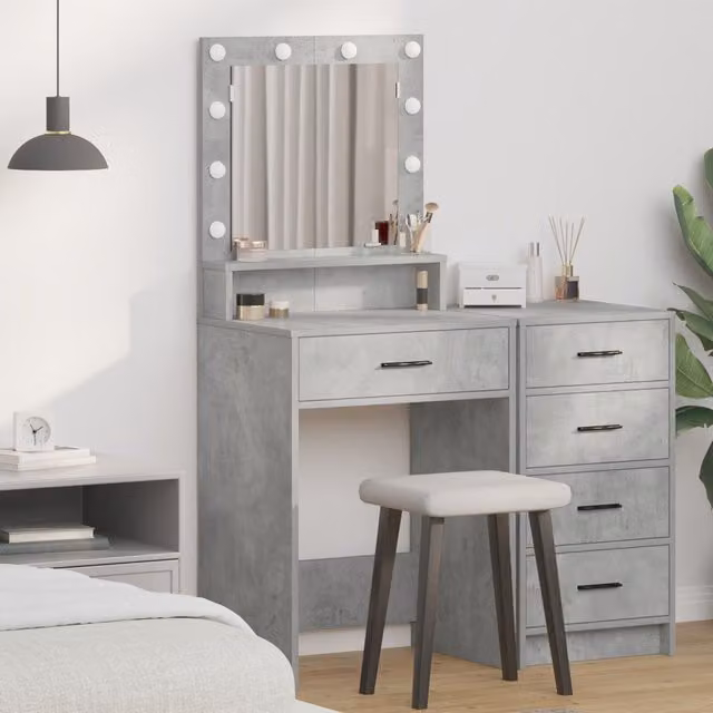 Berkfield Home Modern Dressing Table with Hollywood LED Lights in Grey, W/D/H: 50 x 41 x 135 cm – 1