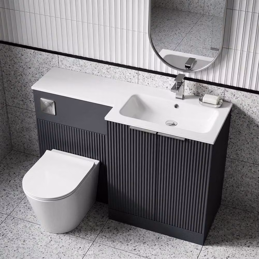 Balterley Tixall 2 Door Freestanding WC Vanity Unit with Stone Basin, Dark Grey, W: 110 cm – 2