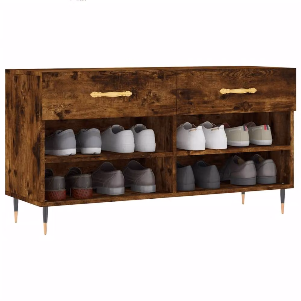 Berkfield Home Smoked Oak Shoe Bench in Brown, W/D/H: 102 x 35 x 55 cm – 3