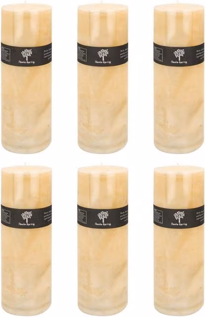 Nicola Spring Round Vanilla Pillar Candles, Pack of 6, Beige and White