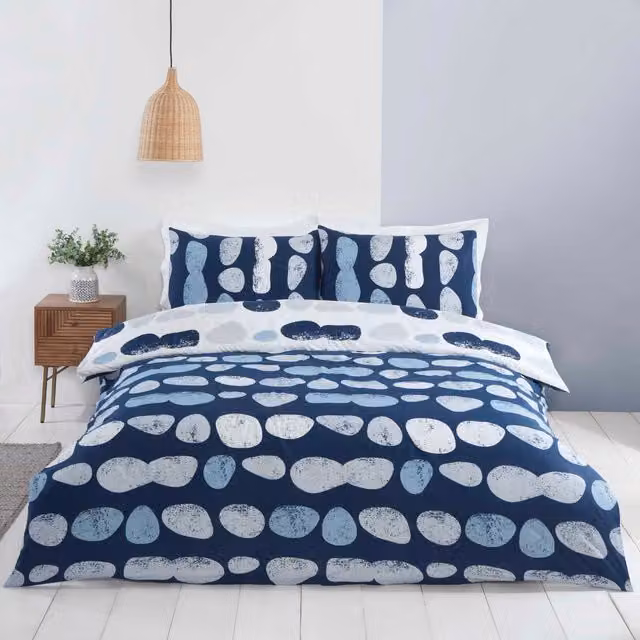 Rapport Home Blue Microfibre Graphic Duvet Cover Set, 140 x 200 cm
