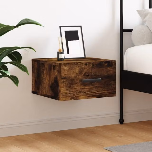 Berkfield Home Wall-mounted Bedside Cabinet in Smoked Oak Brown, W/D/H: 35 x 35 x 20 cm