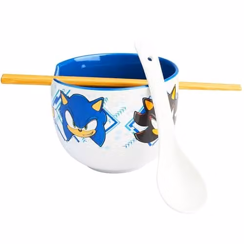 Get Trend Sonic the Hedgehog Ramen Bowl Set, Multicolour Ceramic Bowl with Spoon and Bamboo Chopsticks, 600ml