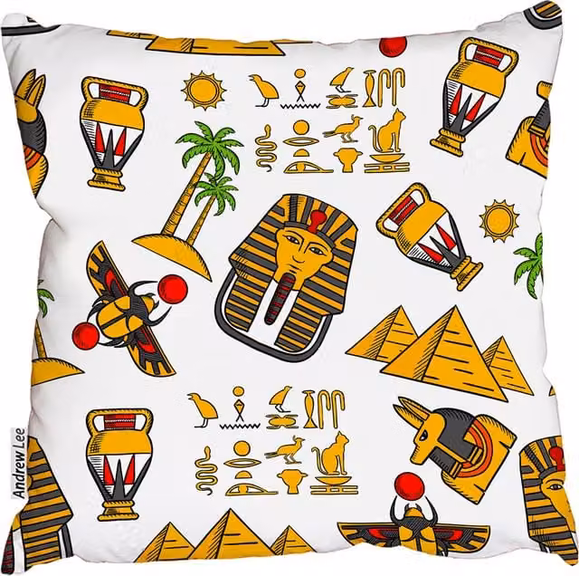 Andrew Lee Ancient Egyptian Hieroglyphics Square Cushion, Orange and White, W: 60 cm, H: 60 cm