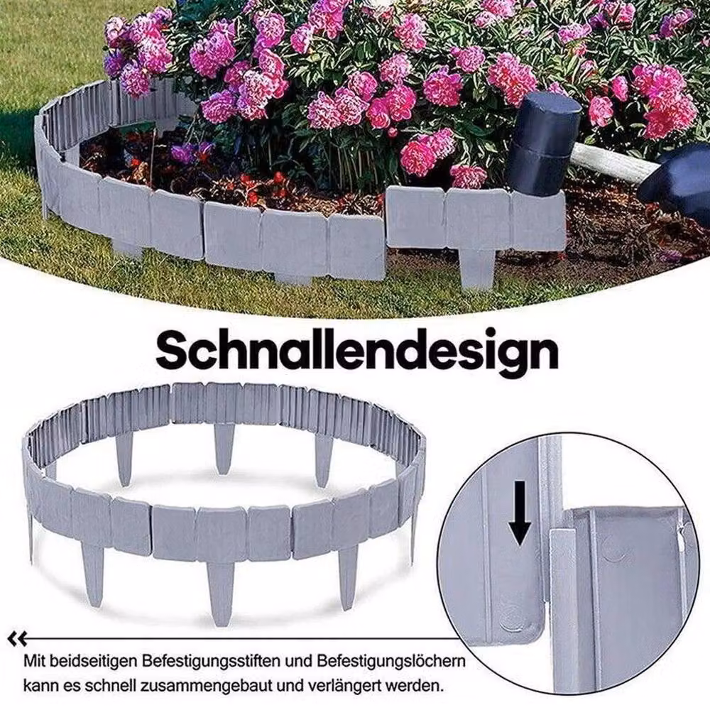 NESTLUNE 10-Piece Grey Plastic Garden Lawn Grass Edging Picket Border Panels – 4